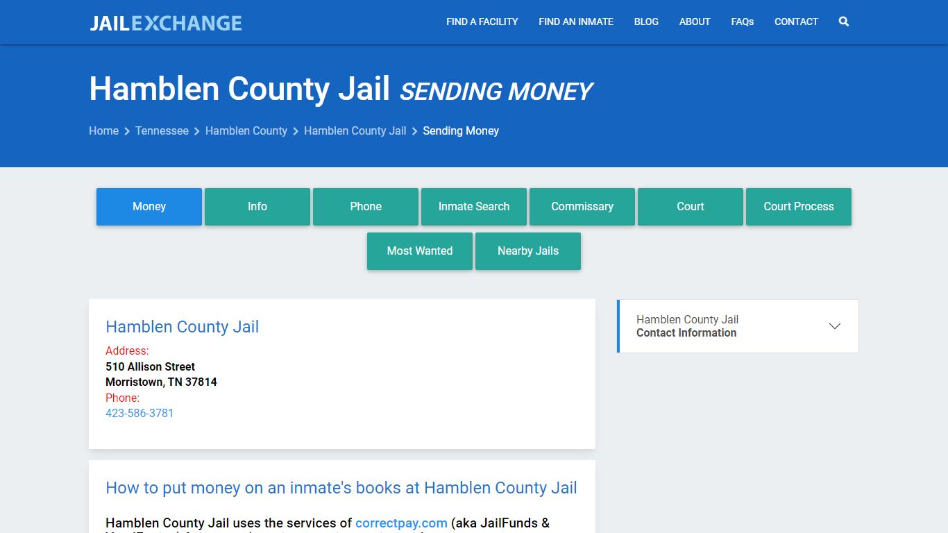 Send Money to Inmate - Hamblen County Jail, TN - Jail Exchange